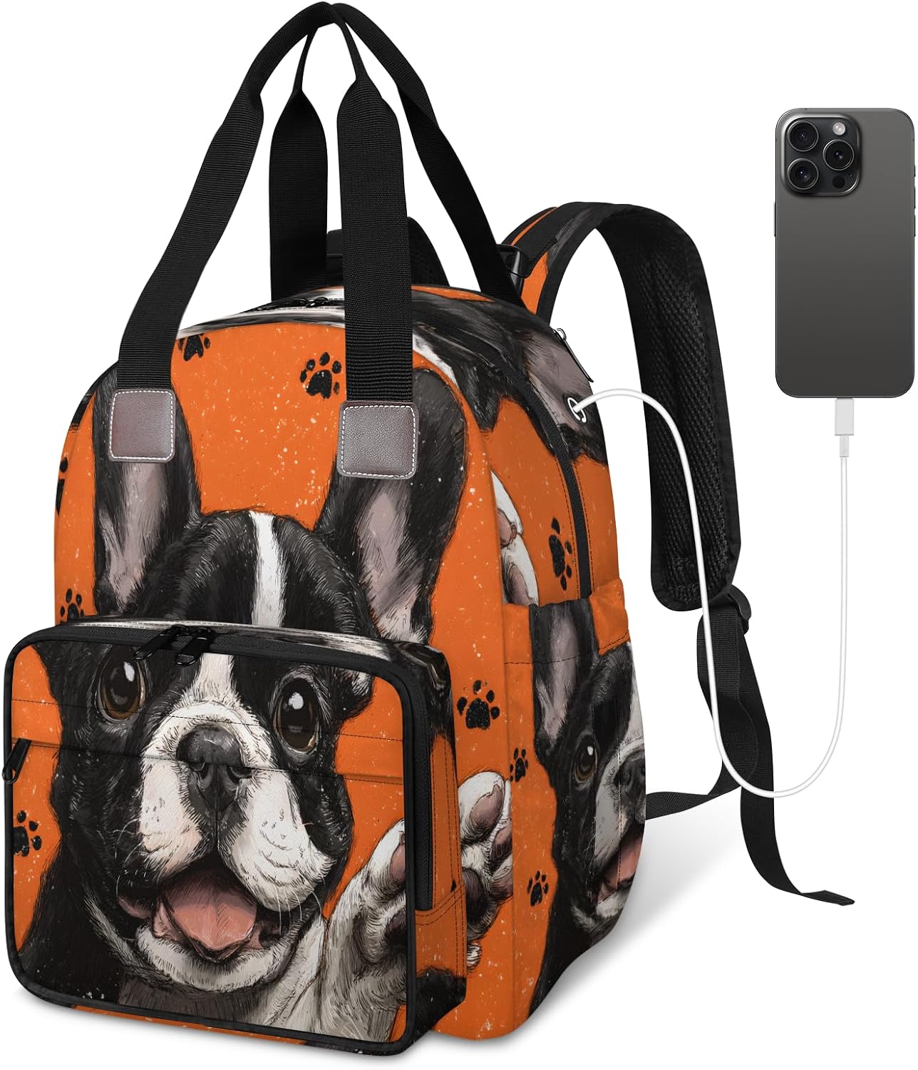 French Bulldog Diaper Bag Backpack for Women Large Capacity Waterproof with Insulated Pockets Diaper Bags Travel Bag, Cute Dog