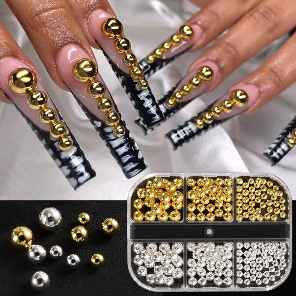 Photo 1 of 3D Steel Studs Nail Art Charms Mixed Sizes Gold Silver Micro Caviar Beads Ball Nail Rivets for Manicure Supplies DIY Crafts Decorations