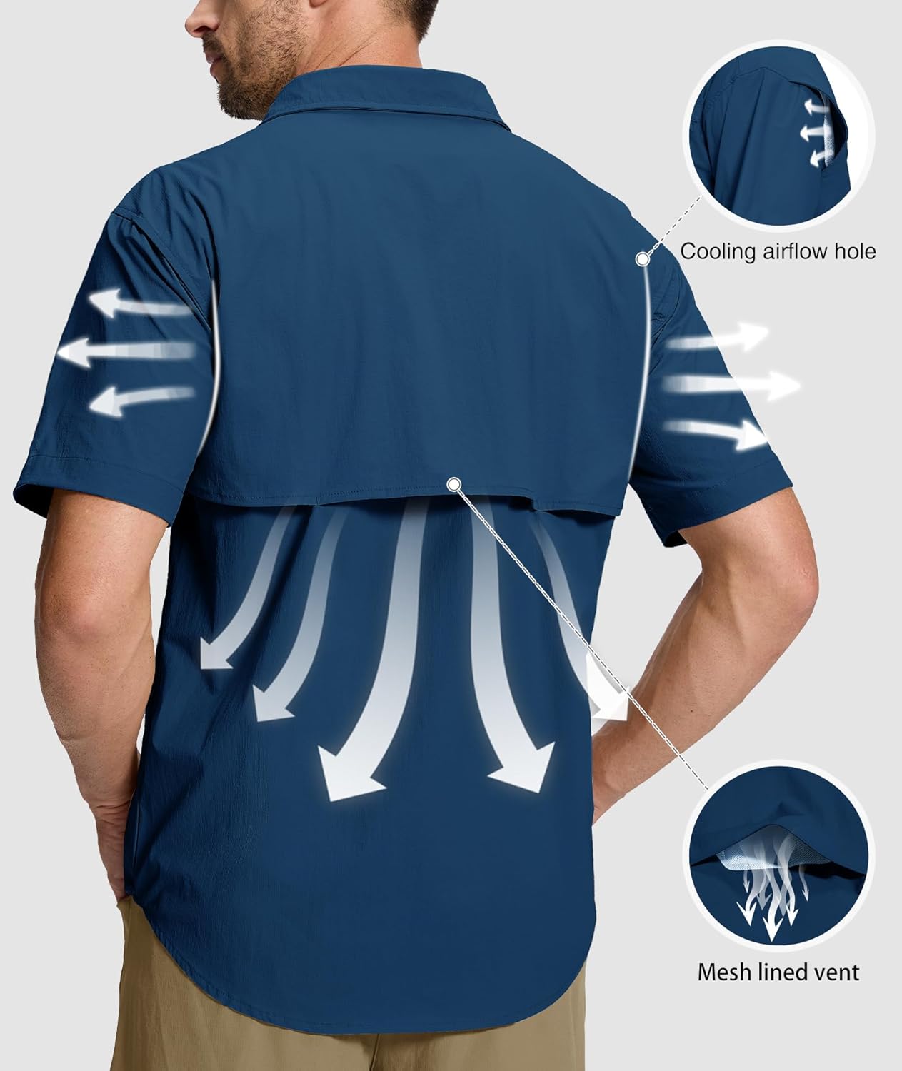 Men's Fishing Shirt Sun Protection Short Sleeve Cooling Button Down Shirts for Hiking Travel