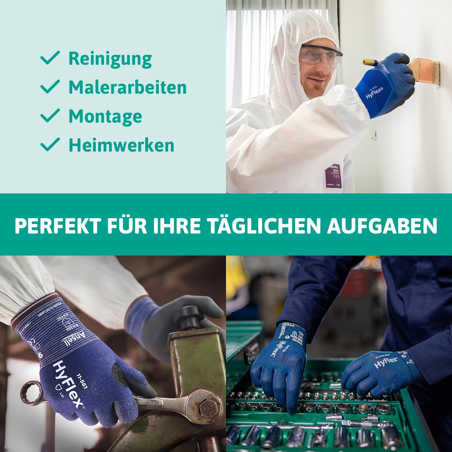 Ansell HyFlex 11-561 Schnittschutz-Handschuhe, Atmungsaktive Nitril-beschichtung, Höchste Weiterreißfestigkeit, Dünne Arbeitshandschuhe Herren Damen, Waschbare, Blau, Größe S (12 Paar)
