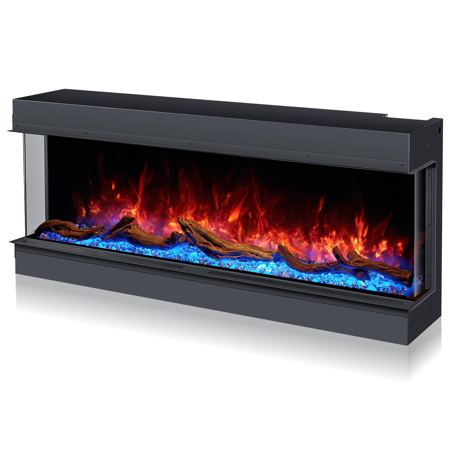68 inch 3-Sided Electric Fireplace, Smart Wi-Fi Remote Control Fireplace Heater, Realistic 251 RGB Flame Fireplace Insert, Wall Mount or in-Wall Recessed Electric Fireplace, Log and Crystals