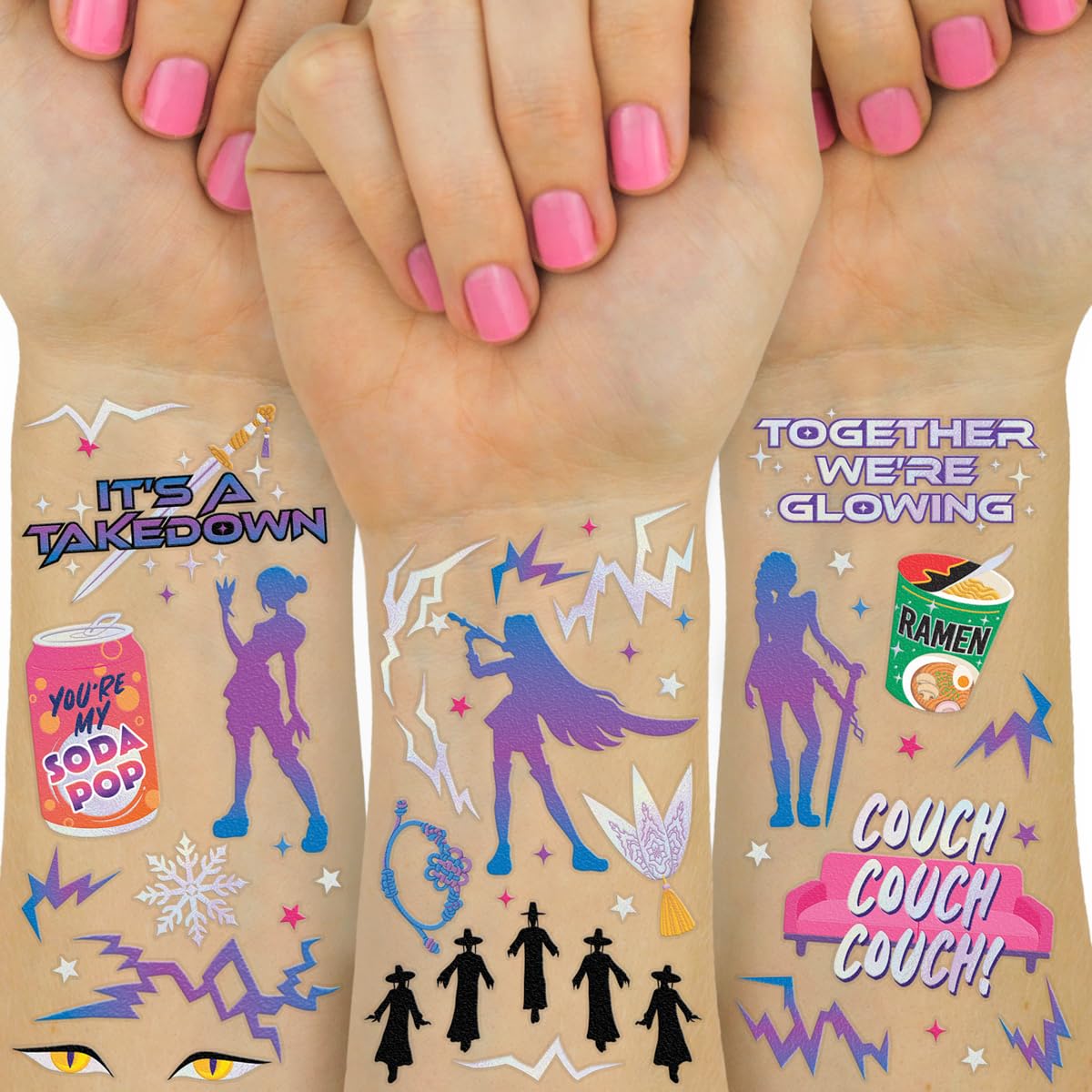 xo, Fetti 68 Pop Star Tattoos - Temporary Tattoos | Iridescent Foil, Purple Glowing Design, Kids Party Supplies, Birthday Favor, Demon, Golden, Takedown