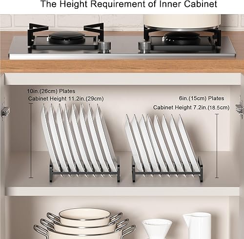 Miniatura 3 de Paquete de 2 soportes organizadores de platos con 8 ranuras verticales para gabinete, estantes de secado de platos, estantes organizadores de platos