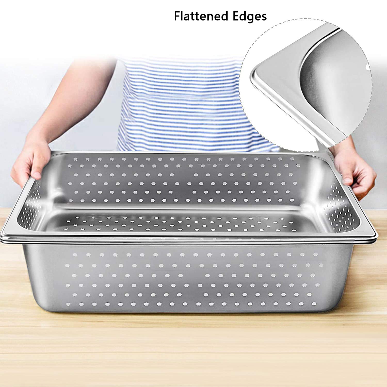 5.9" De Profundidad Tamaño Completo Sartén De Vapor Perforada, 20L Acero Inoxidable Anti-Jam Servicio Hotel Pan Para Fiestas, Restaurantes, Suministros De Catering Bandeja (Paquete De 4)