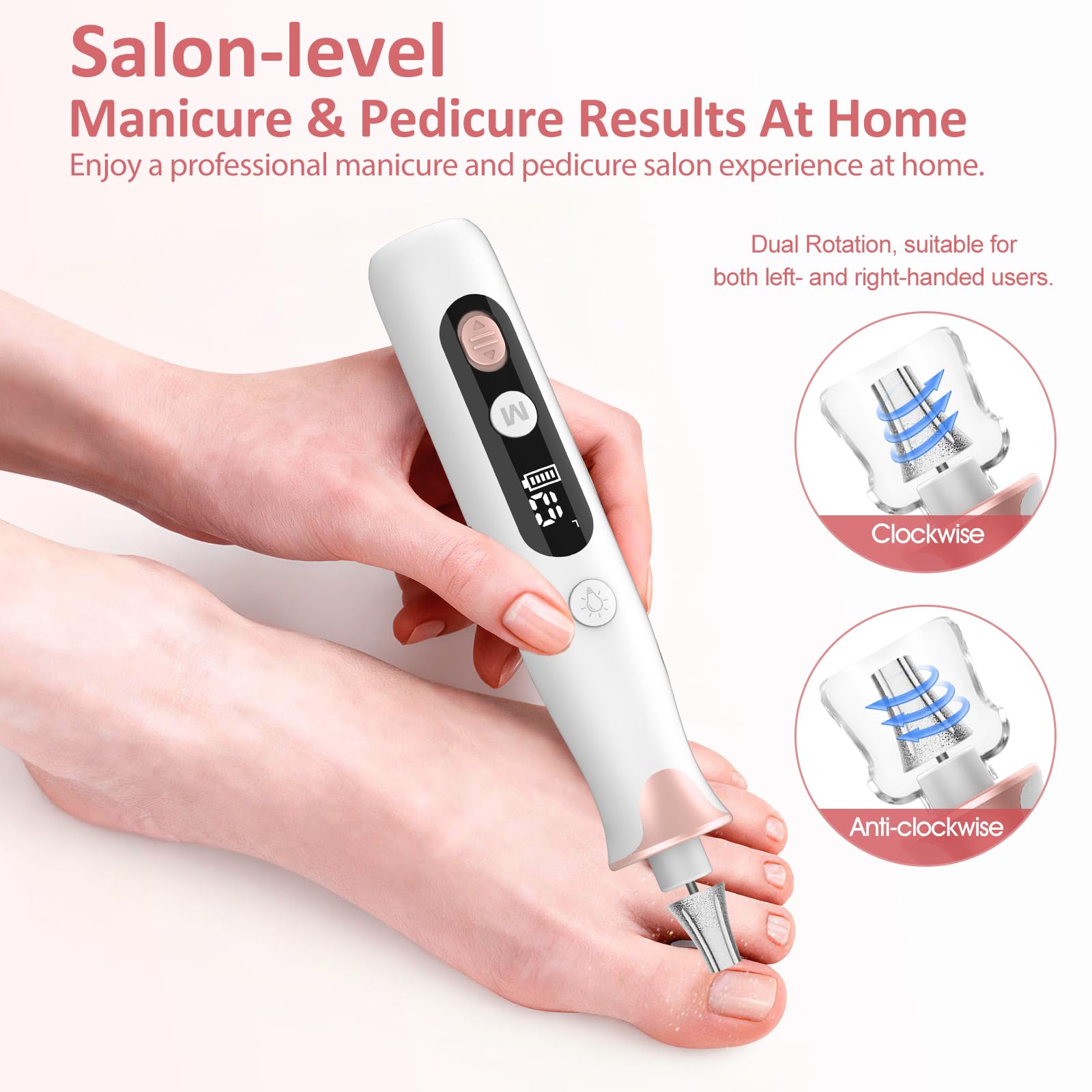 Professionelles Maniküre Pediküre Kit, 10 Geschwindigkeiten Elektrische Nagelfeile für Hand Fußpflege Nagelschleifen Trim Polish, Kabelloser Nagelbohrer Nagelpuffer für Frauen Männer Baby Haustiere