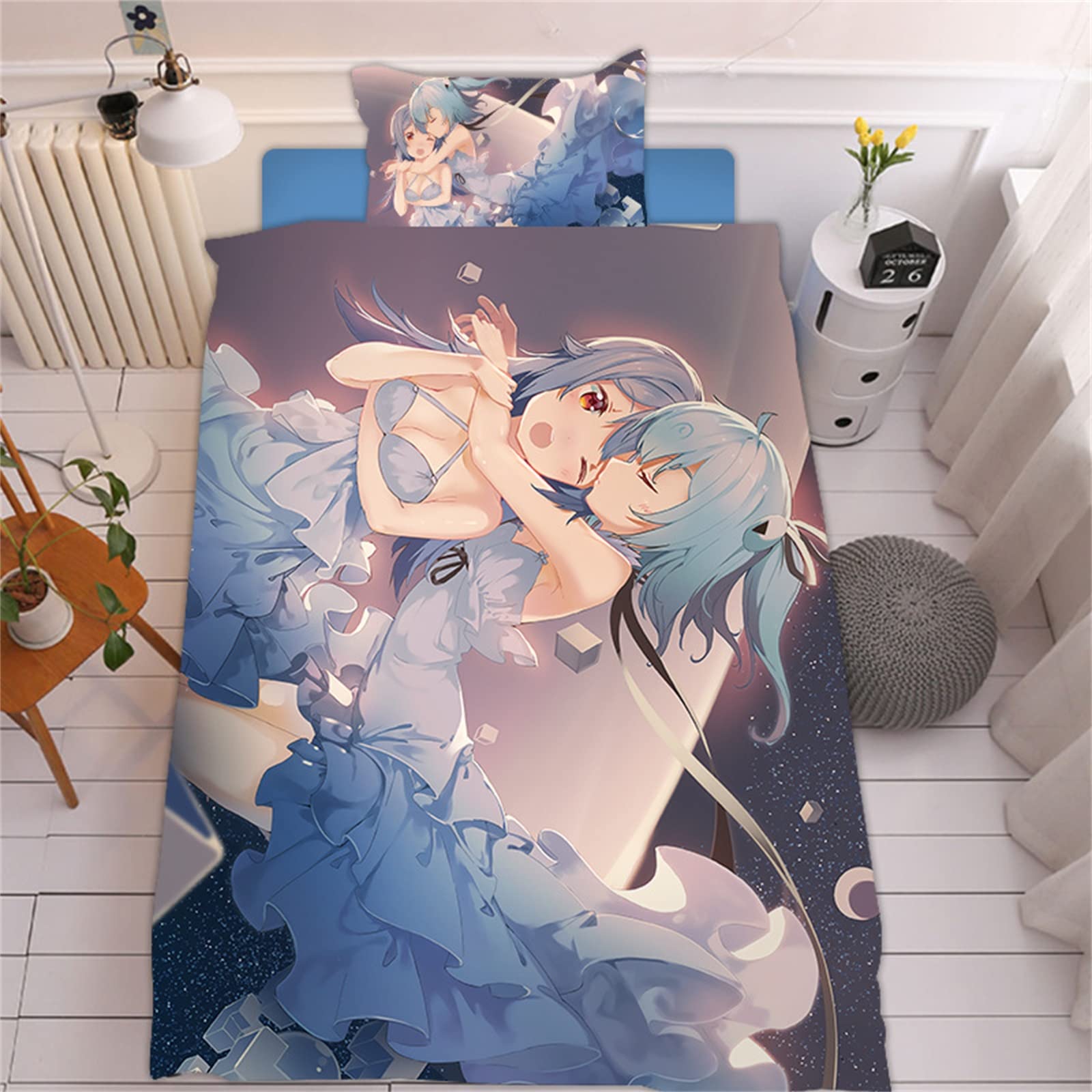Anime Duvet Cover Sets, 3D Anime Female Character Printing 3 Piece Cute Bed Set, for Best Birthday Gifts for Boys Girls,Twin(68"*86")