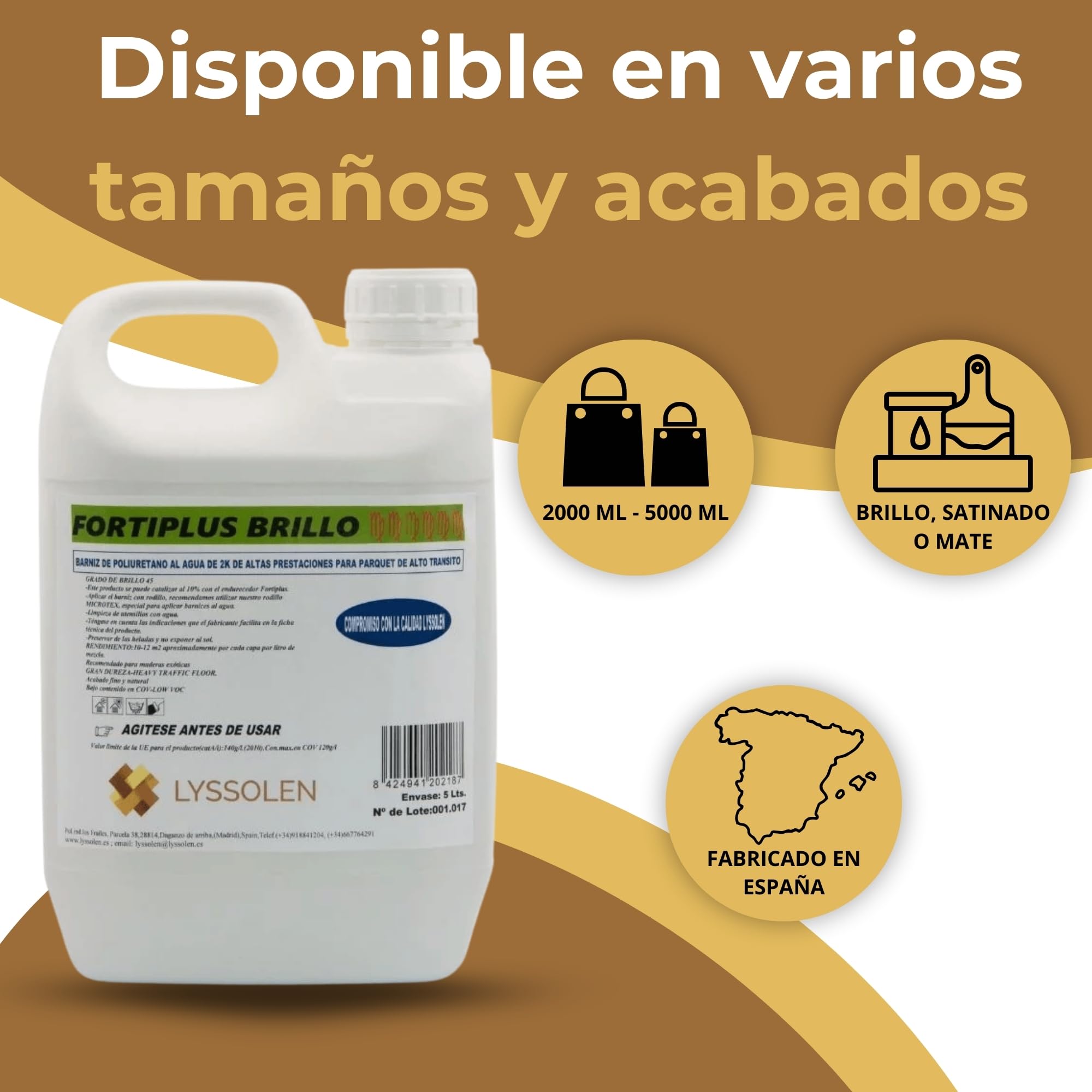 Barniz de Poliuretano para Suelos de Madera al Agua - 5 Litros - Acabado Brillante de Alta Resistencia al Desgaste - Protección y Durabilidad Profesional para Parquet y Tarima - Incoloro
