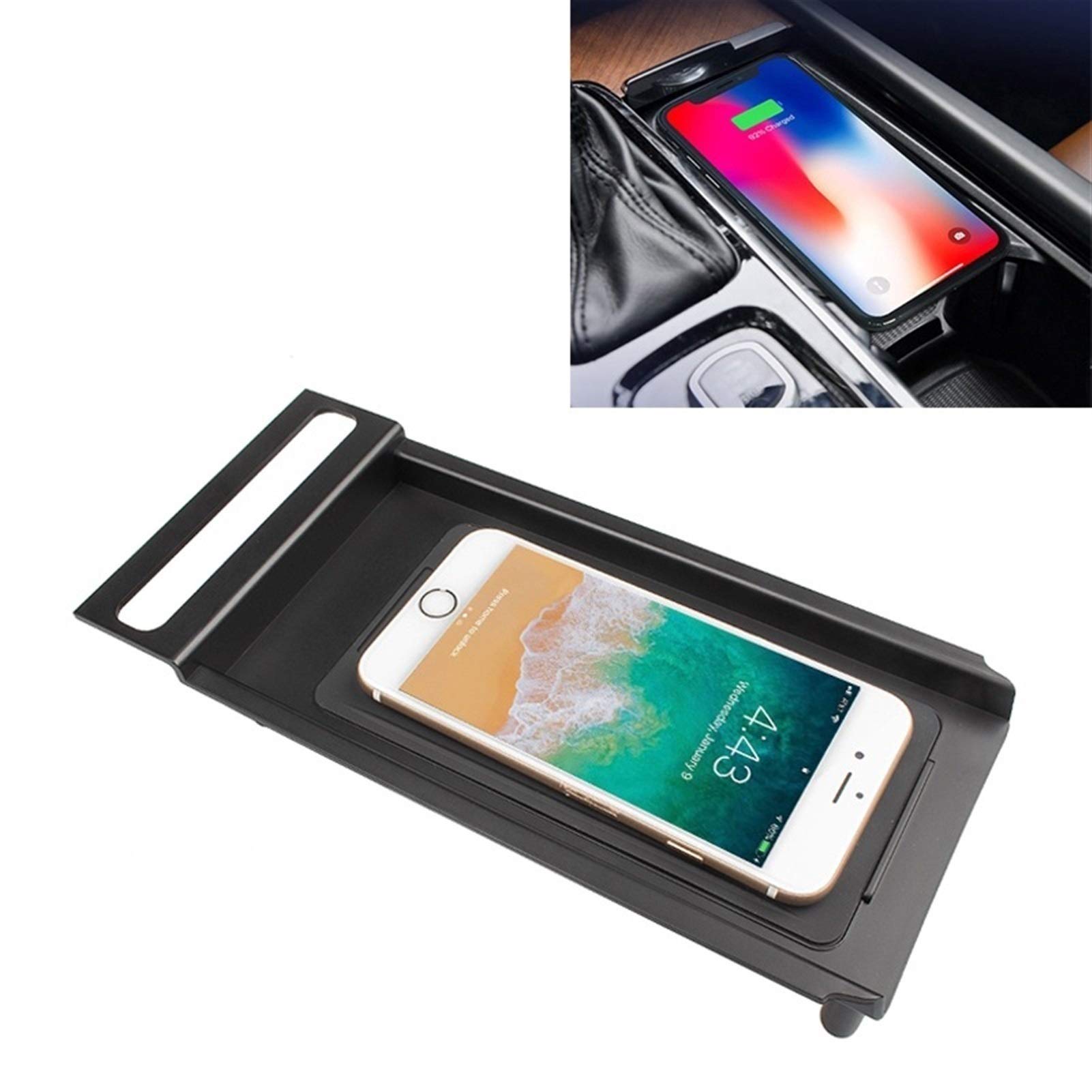 Cargador de Coche Qi estándar inalámbrico de 10 W de Carga rápida for, S60 2014 2015 2016 2017 2018 2019 Cargador inalámbrico automático Plataforma de Carga de teléfonos para vehículos