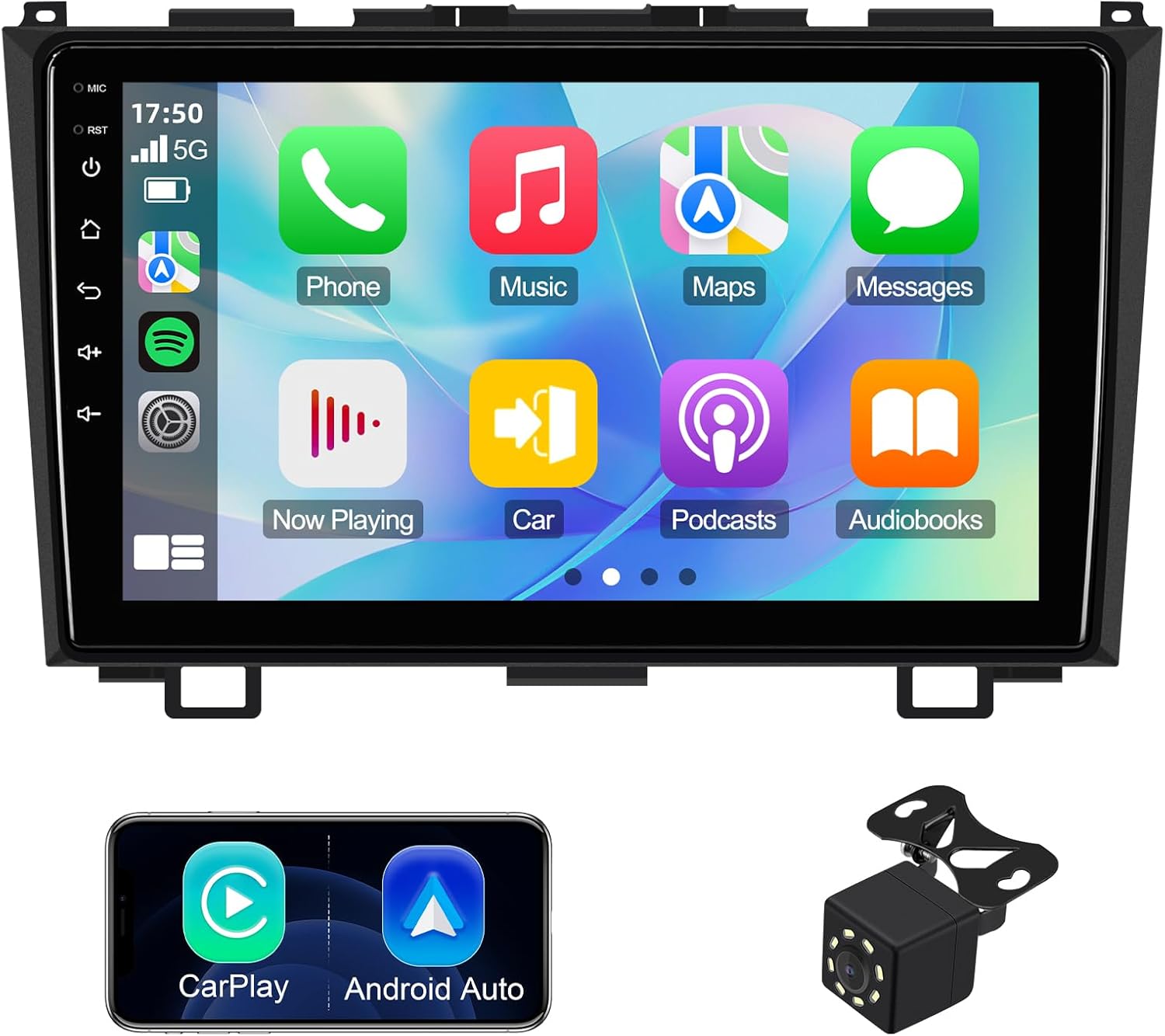 9 inches Android 10 Double Din Car Stereo for Honda CR-V 2007, 2008, 2009, 2010, 2011 IPS Touchscreen Screen Car Radio with Carplay & Android Auto Support Backup Camera GPS FM Navi BT