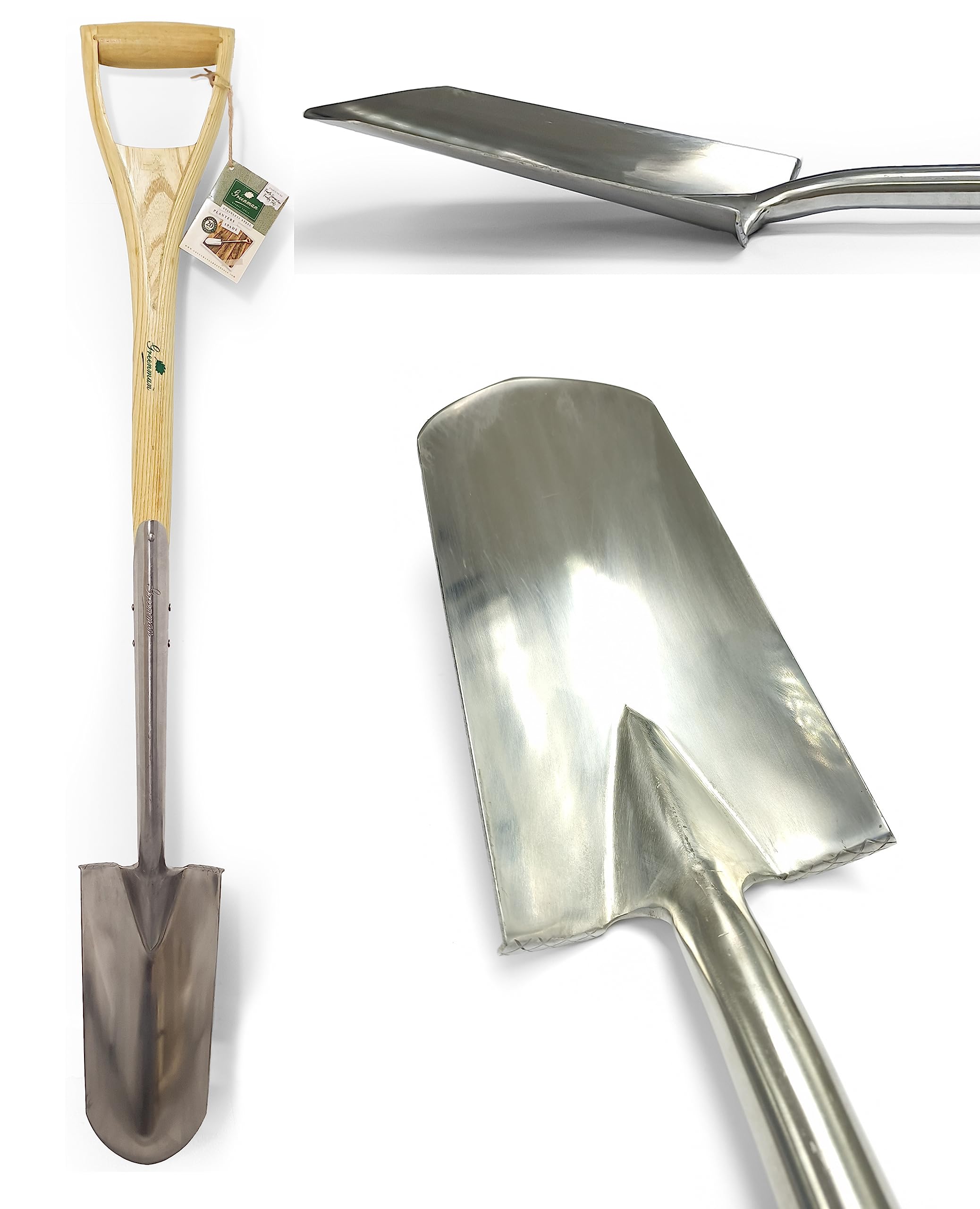 Greenman Stainless Steel Planters Rabbiting Spade for Trees Shrubs Fence Posts Ash YD Strong Handle 11" Head for Small Precise Holes