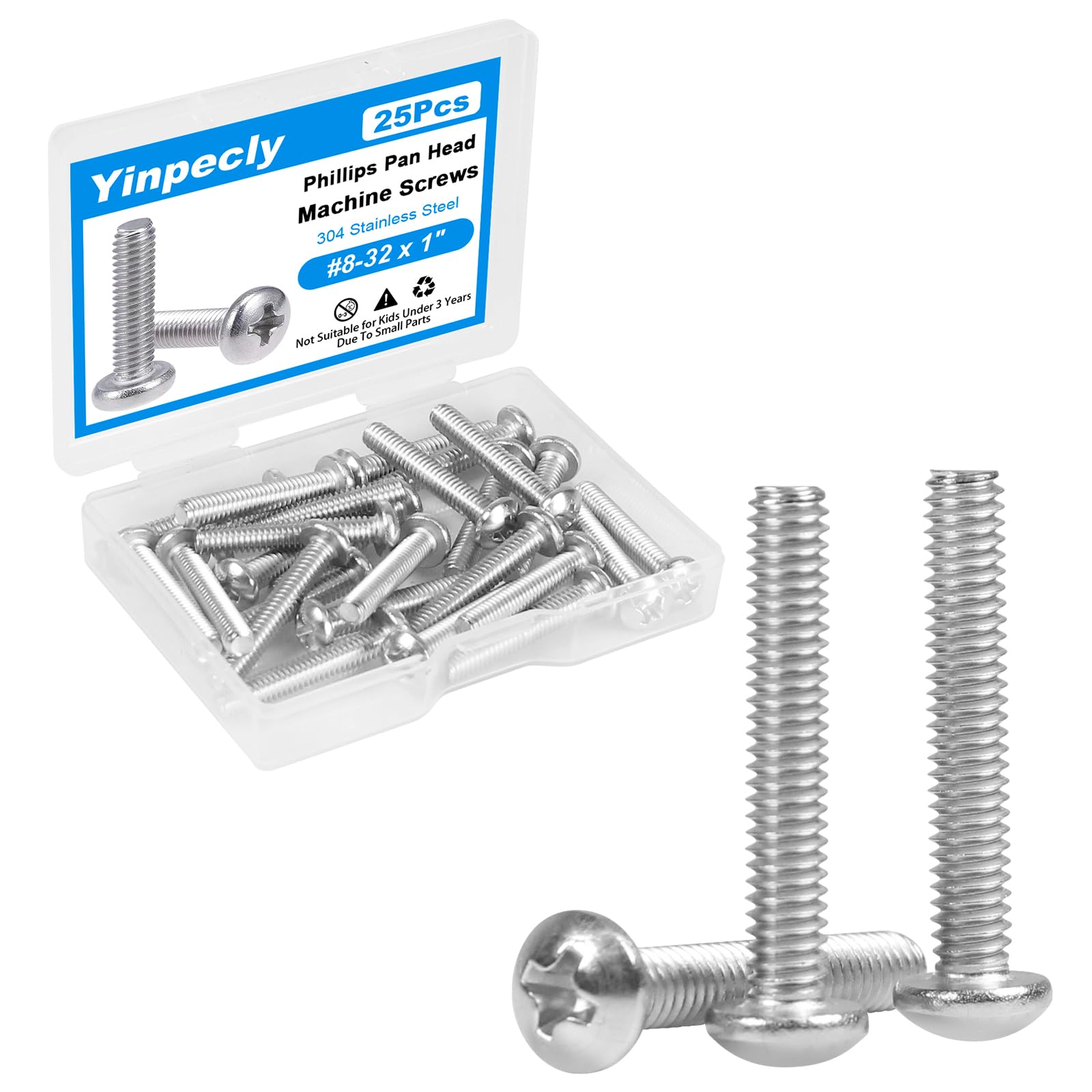 Stainless Steel Machine Screws - 25 Pack #10-24 x 1 -9