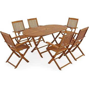 Amazon De Sitzgruppe Boston 6 1 Fsc Zertifiziertes Akazienholz 7 Tlg Tisch Klappbar Sitzgarnitur Holz Gartenmobel Garten Set