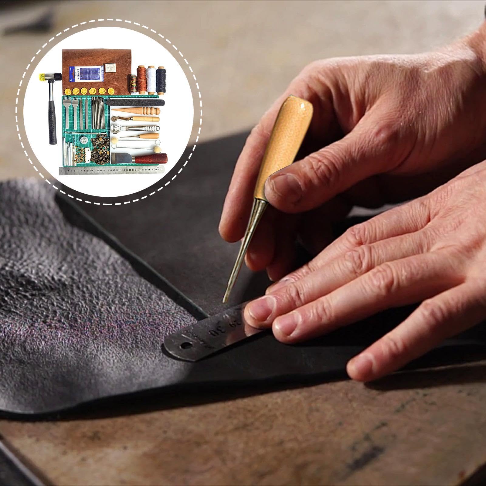 Herramientas Para Marroquinería - Kit Completo De Herramientas Manuales | Juego Versátil Para Coser, Grabar Y Decorar Cuero, Perfecto Para Artesanos Y Proyectos De Bricolaje.