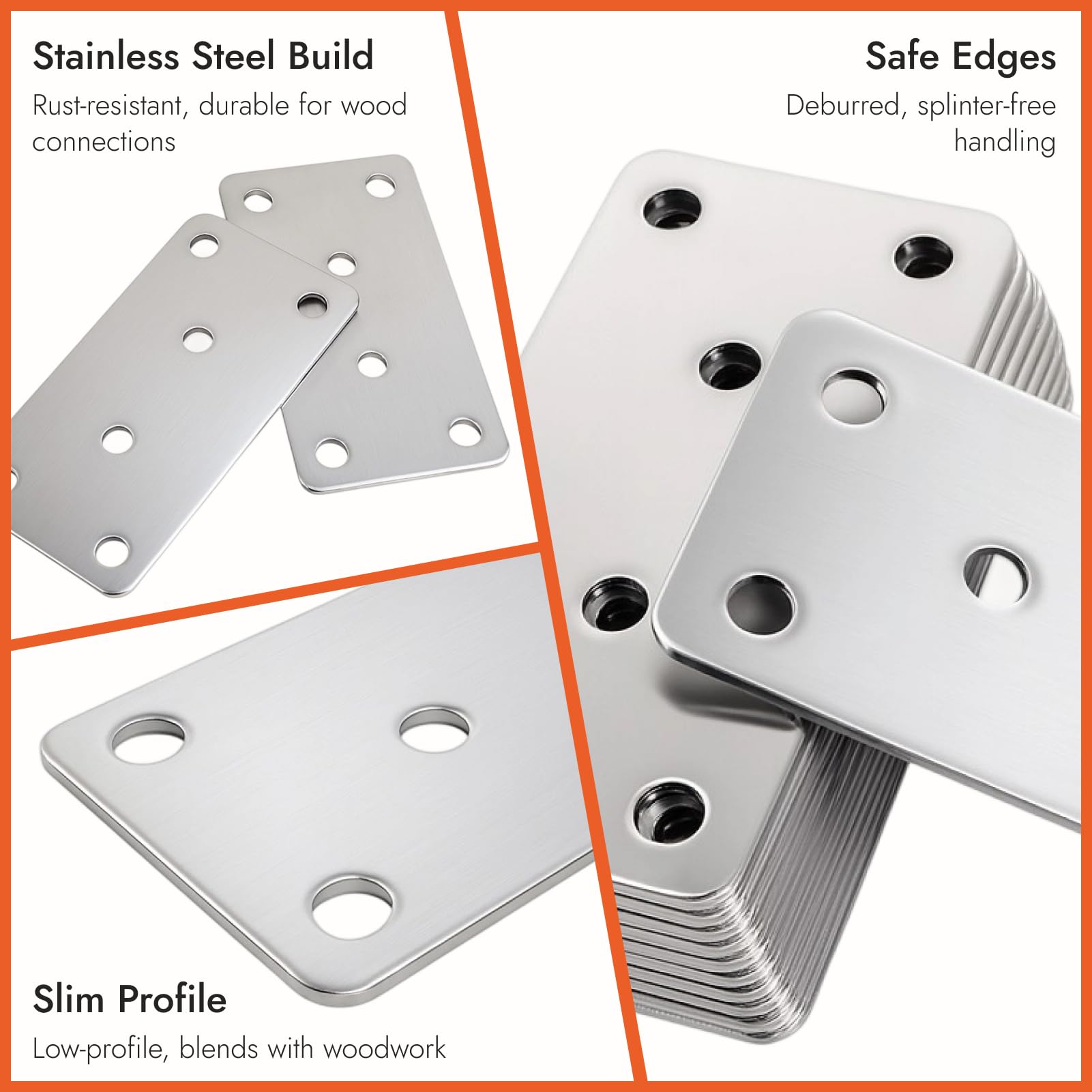 Juego De 4 Soportes Rectos De Acero Inoxidable - Placas De Reparación Para Madera, Con Agujeros
