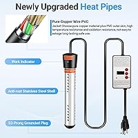Vista 2 de Calentador de agua de inmersión de 2000 W, con termómetro digital LCD, calentador de cubo con protector de acero inoxidable 304 para bañeras