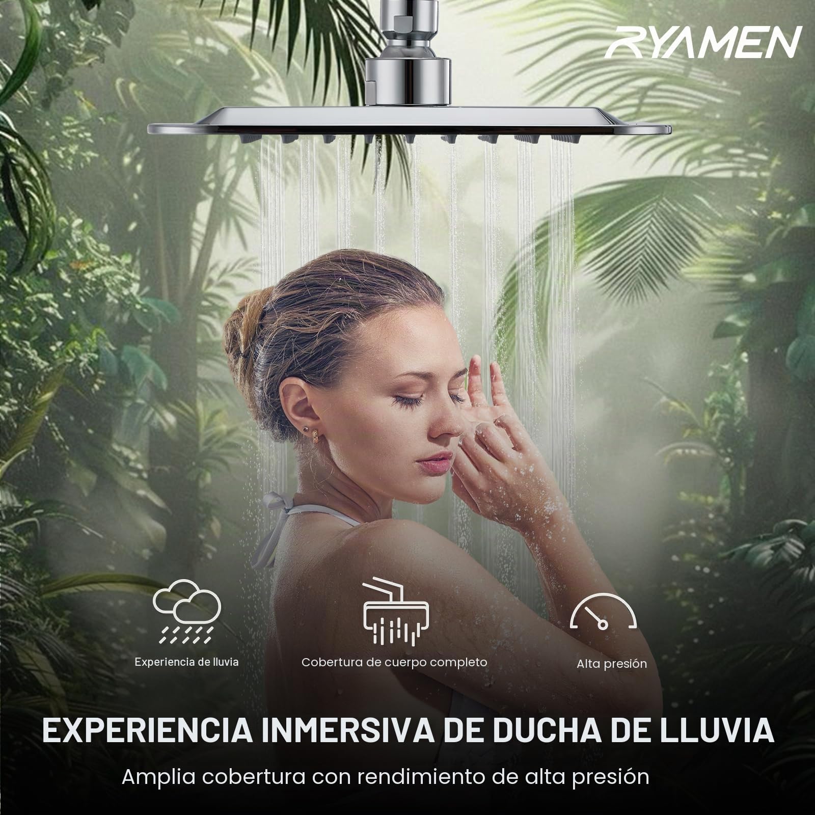 Ryamen Combo de cabezal de ducha doble, cabezal de ducha de lluvia de alta presión de 8 pulgadas con rociador de mano, cabezal de ducha de mano de 6 ajustes, barra deslizante ajustable de 15 pulgadas