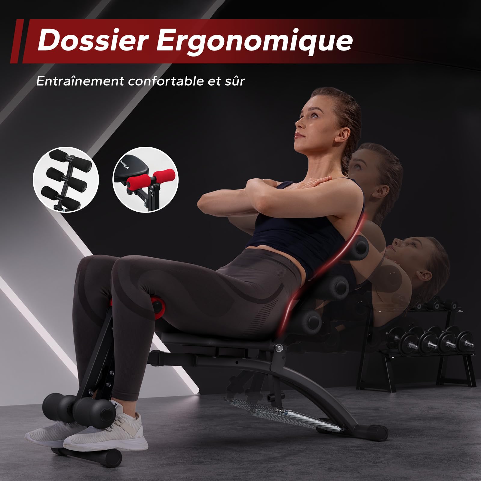 Machine à Abdominaux Multifonction MERACH | Banc Réglable, Charge 136kg, Pour Sit-Up, Vélo Aérien... - 9