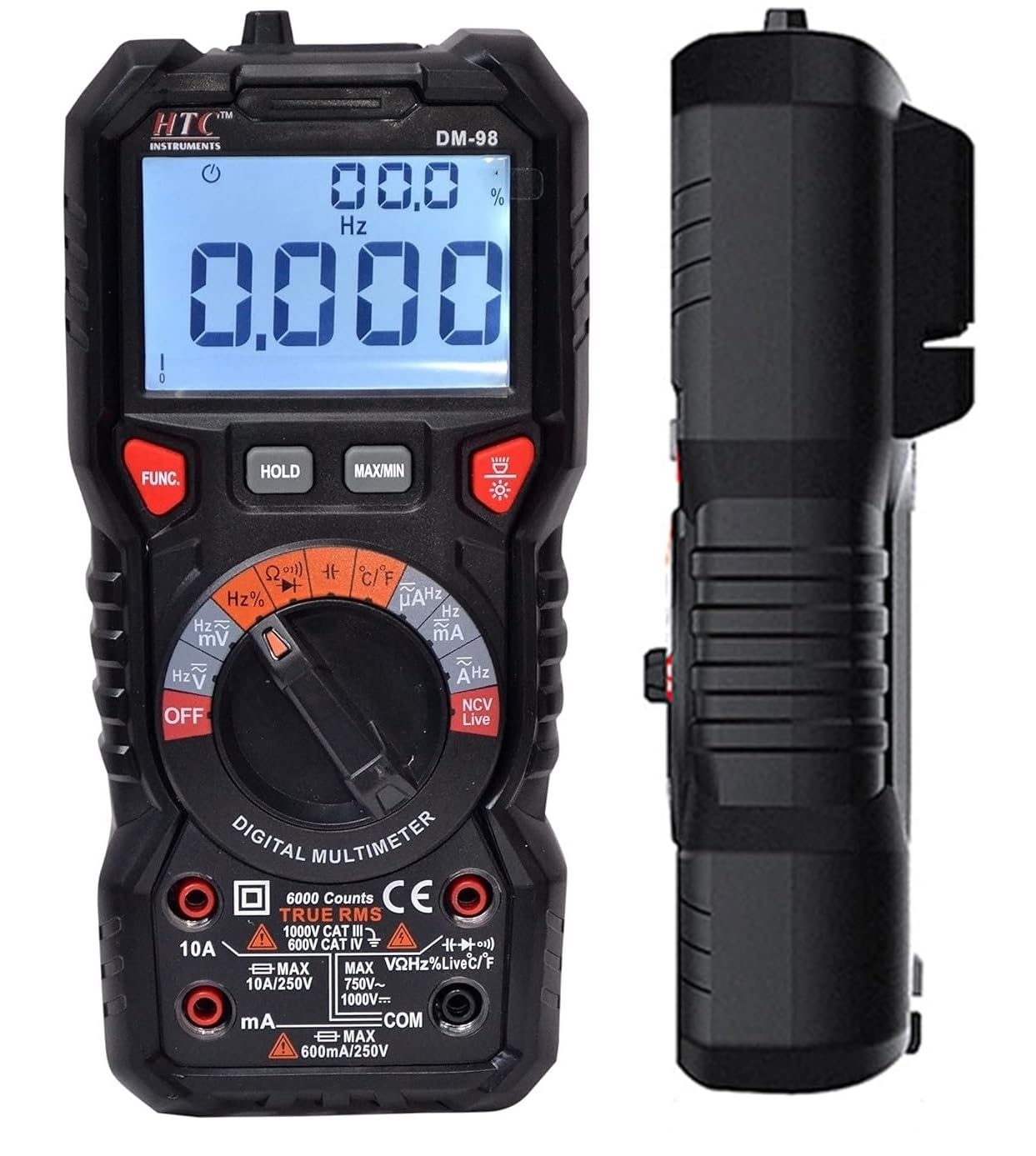HTC DM 98_3⅚ Digit 6000 Counts Digital Multimeter with True RMS/Autorange/Dual Display LCD/Live Wire Testing/Double Colour LCD for HIGH Alert/Input Jack LED Digital Multimeter (Battries Included) (B0BGZW6V7H) Amazon Price History, Amazon Price Tracker