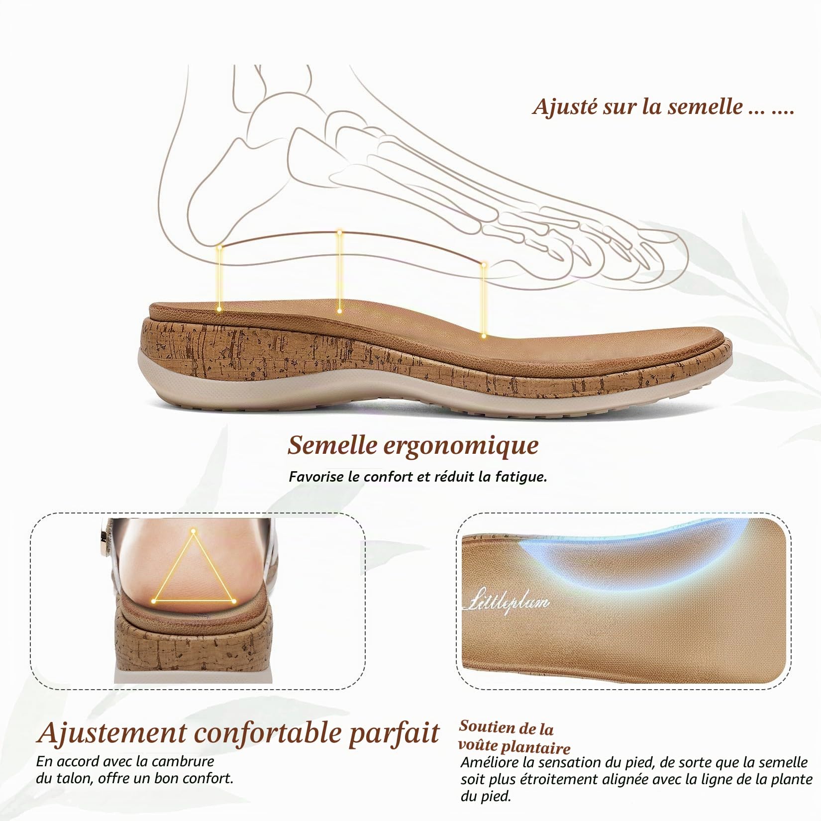 Littleplum Mules Femme Sandales Plates Été Orthopédiques Slipper pour Femme