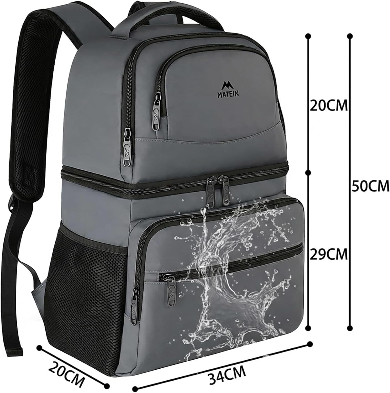 MATEIN Sac à Dos Isotherme, Sac Isotherme 34L Grande Capacité avec Compartiment Glacière Souple, Étanche Sac Isotherme Repas Travail Double Couche pour Plage Camping Randonnée, Cadeau Homme, Gris | Sac à déjeuner anti-fuite avec décapsuleur, facile à nett