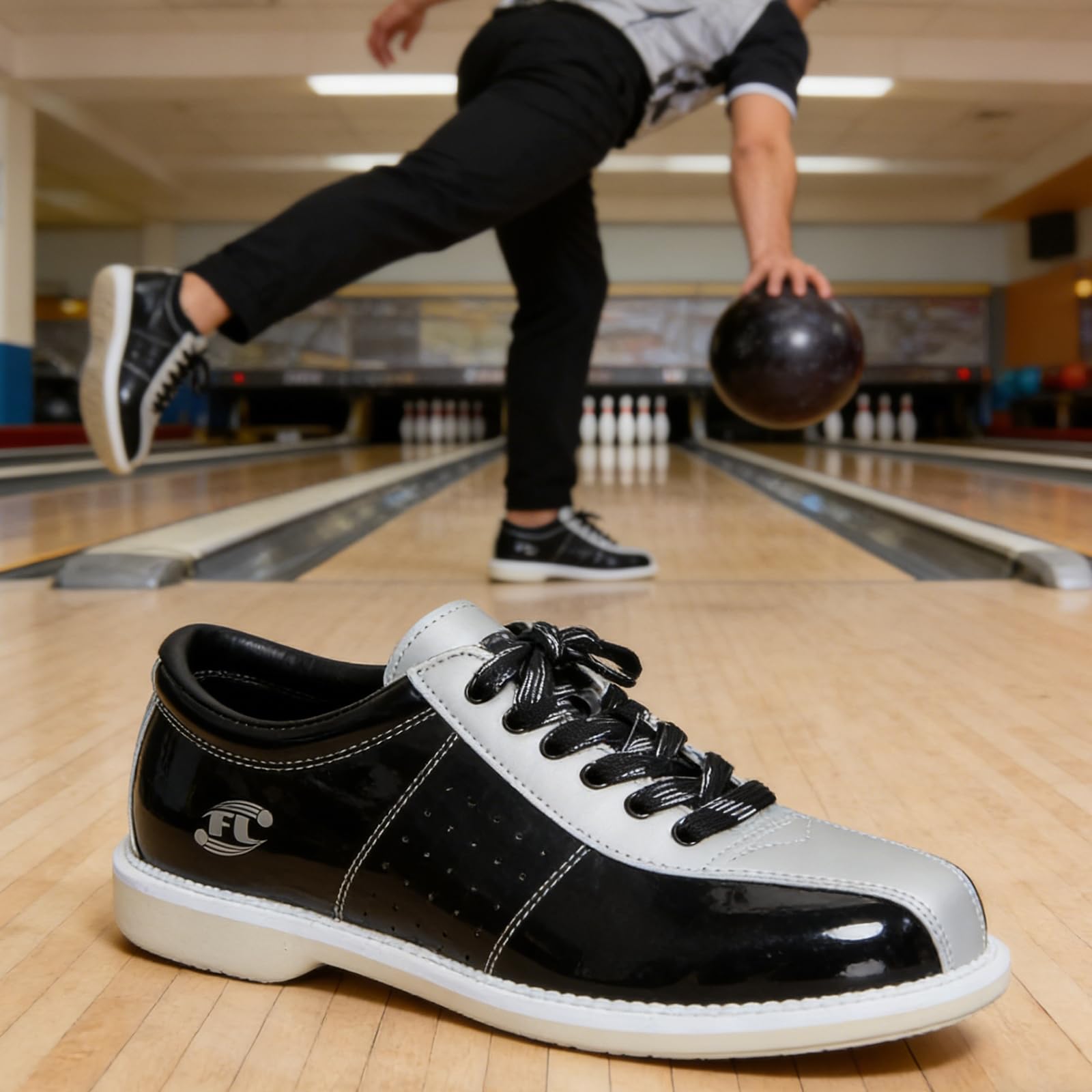 Scarpe da Bowling da Uomo Leggere Antiscivolo con Lacci Scarpe da Bowling Traspirante Taglia Grande per Giardino Prato