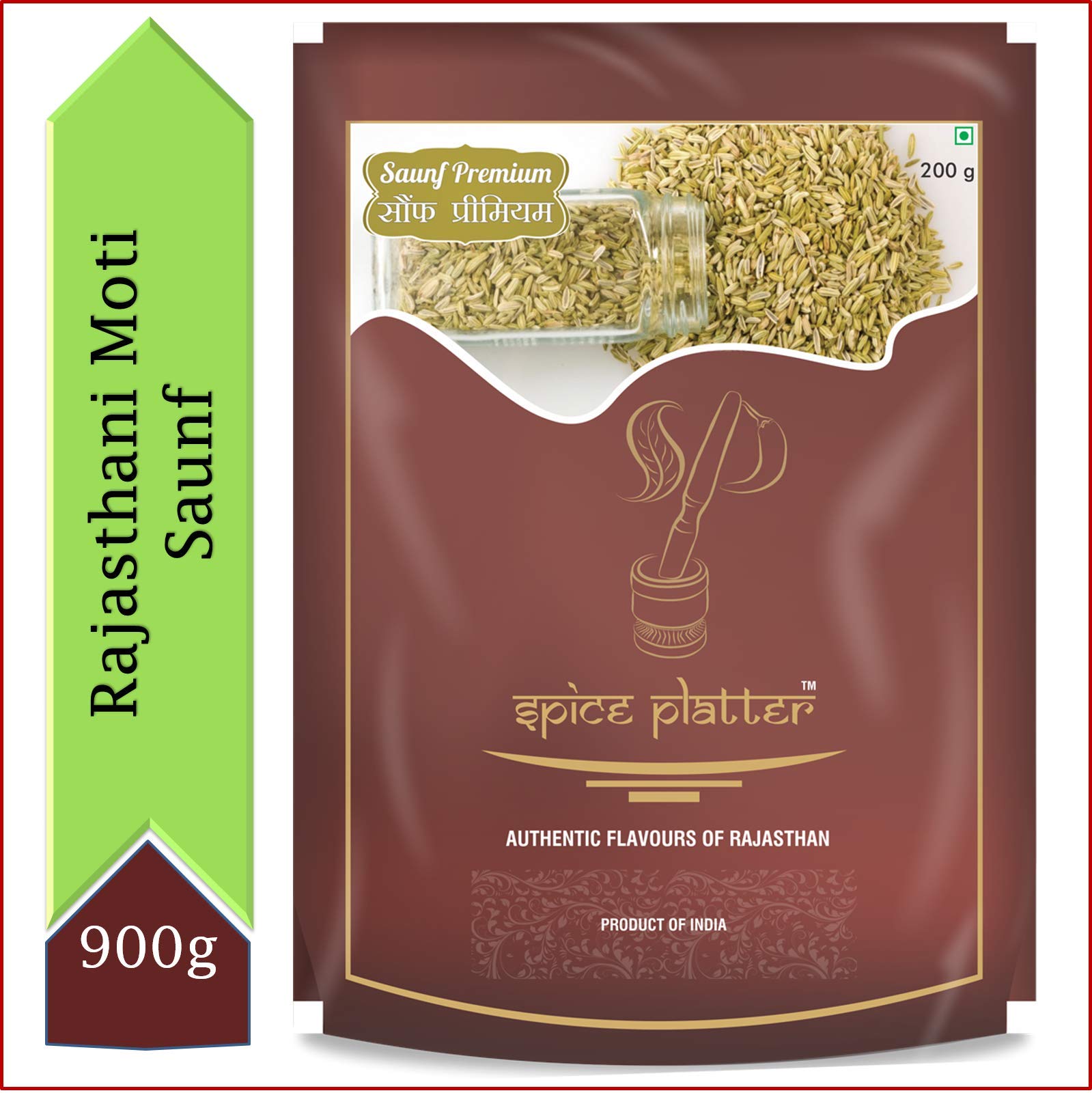 Spice Platter Premium Fennel Seeds / Moti Sauf / Whole Sauf (900g) Pack of 3 (500g+200g+200g)