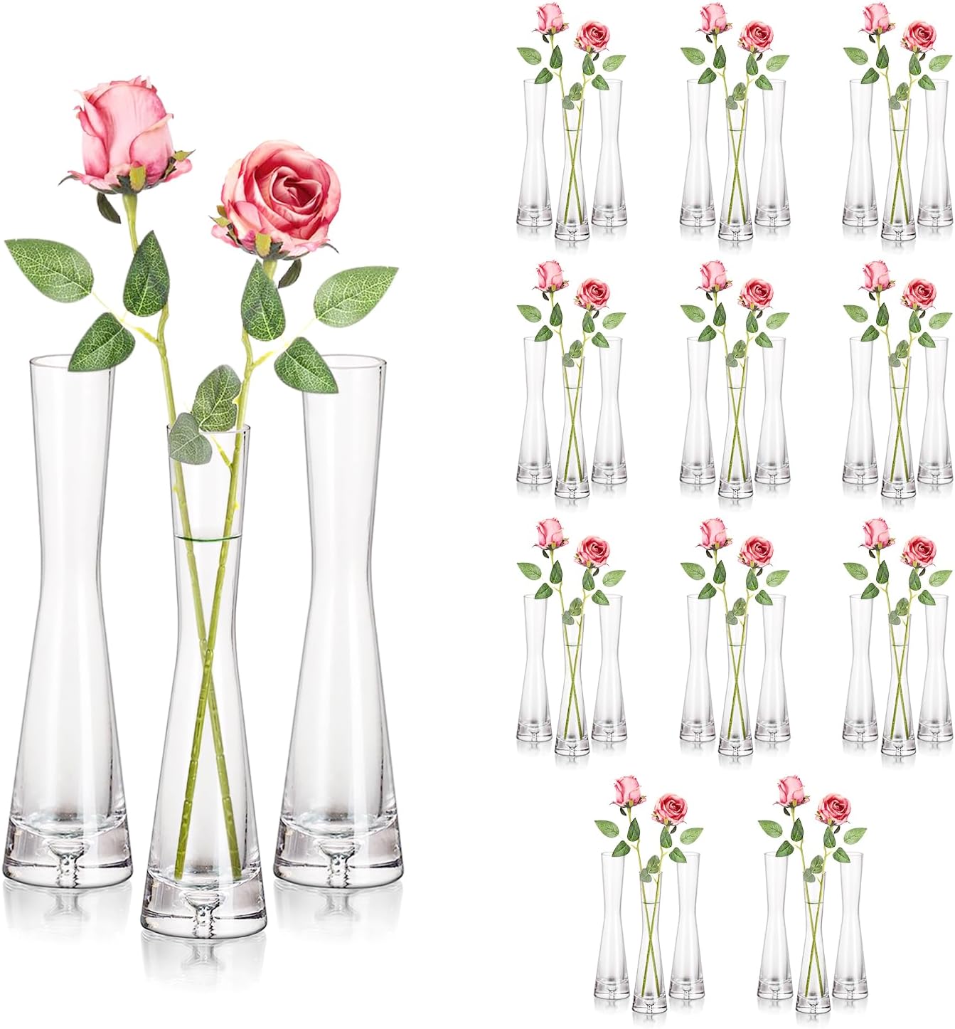 Hewory Glass Bud Vases for Centerpieces Set of 36, Handmade Modern Clear Small Skinny Decorative Single Flower Vase, Minimalist Slim Floral Vase for Home Wedding Party Events Table Decor, 7.87" 36 7.87in