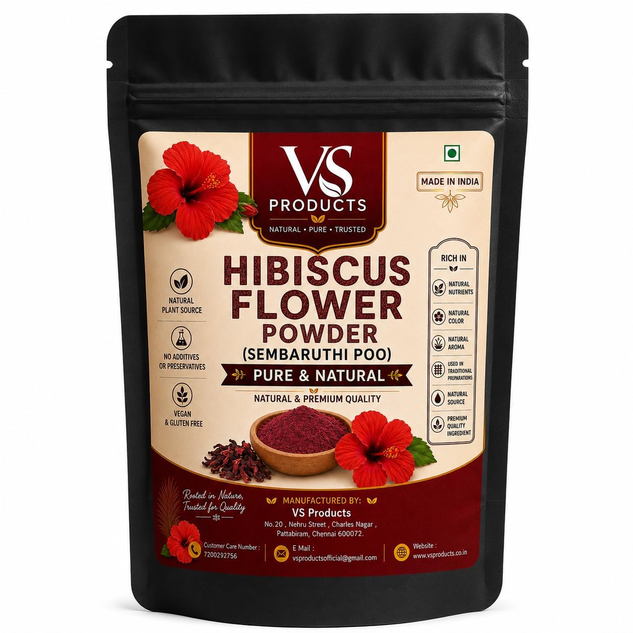 VS Products Hibiscus Flower Powder Conditioner, 100g (Pack of 2 x 50g), For Hair Care & Skin Care-image-28