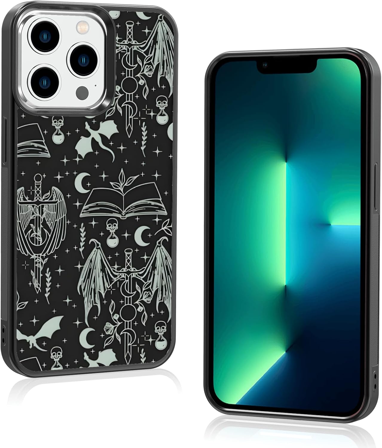 Aesthetic Bookish Fantasy Slim Phone Case Compatible with iPhone 13 Pro Case 6.1 Inch, TPU Shockproof Protection Vintage Dragon Wyverns Book Lovers Sage Swords Phone Case for Girls Women Cover