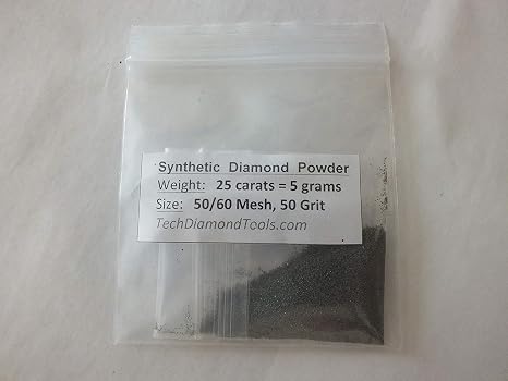 TechDiamondTools Diamond Dust Grinding Powder for Stone Rock Valve Steel Hard Metal Concrete Granite Knife Gun 325/400 to 50/60 mesh 5 Grams 25 carats USA Made Abrasive Powder Crystal dust (50 grit)
