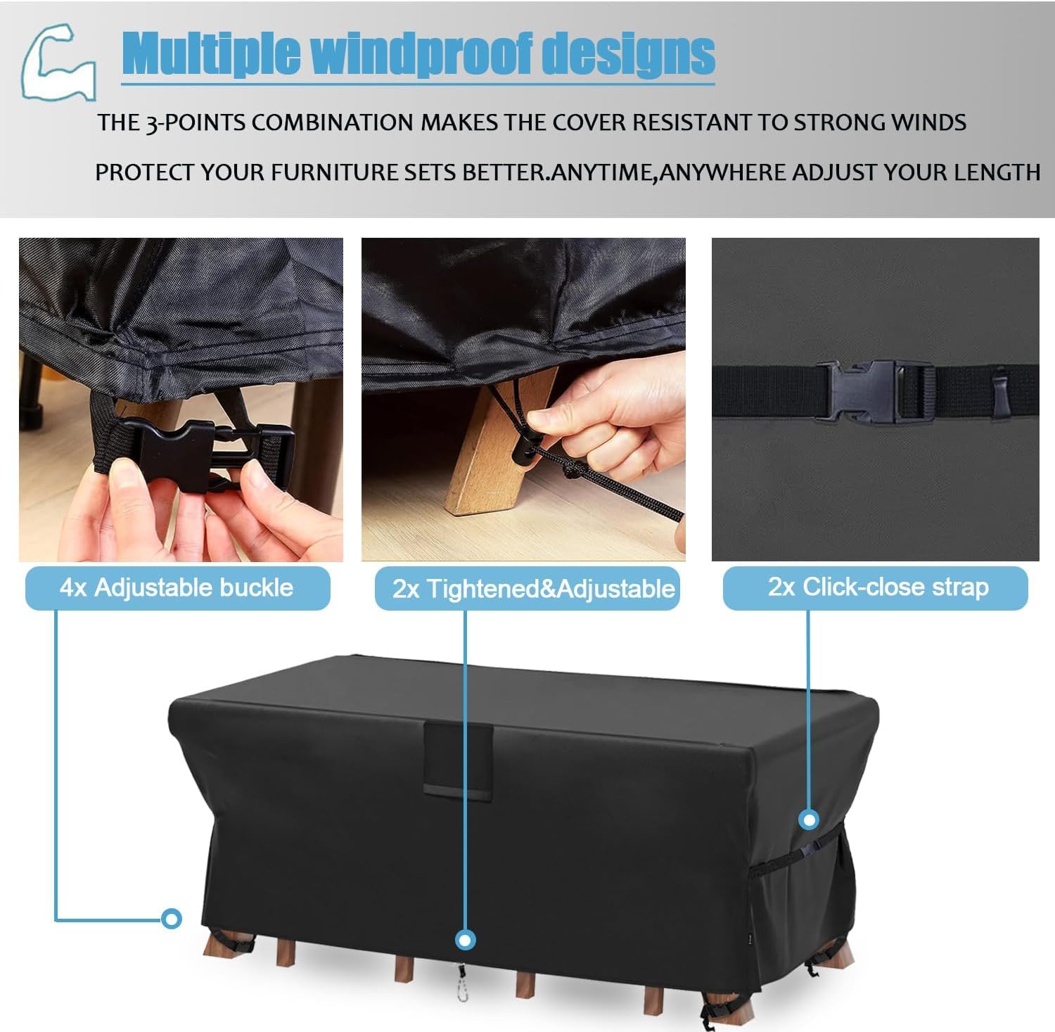 SIRUITON 280x205x106cm Large Garden Furniture Cover,Patio Garden Furniture Set Covers Waterproof,420D Heavy Duty Furniture Covers for Outside,Windproof,&Anti-UV for Chair and Table Rattan Sofa - Image 4