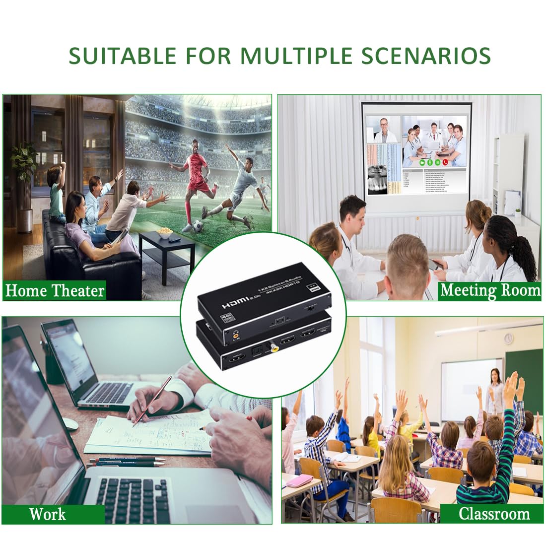 Splitter HDMI 4K a 60Hz con estrattore audio 1 in 2 out, splitter HDMI 1x2 con jack audio da 3,5 mm + coassiale + ottico Toslink SPDIF per doppio monitor duplicato/mirror solo, compatibile con PS3/4/5