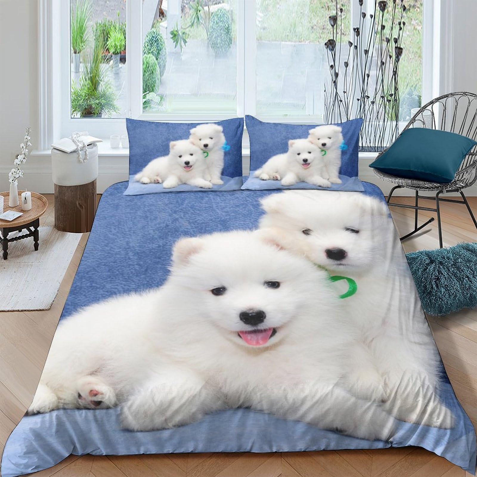 Ctjqhvkz Style-9 3D Printed White Puppy Fitted Sheet Microfiber Soft Breathable Dog Bed Cover For Bedroom Guest Room Decor Single（135X200cm）
