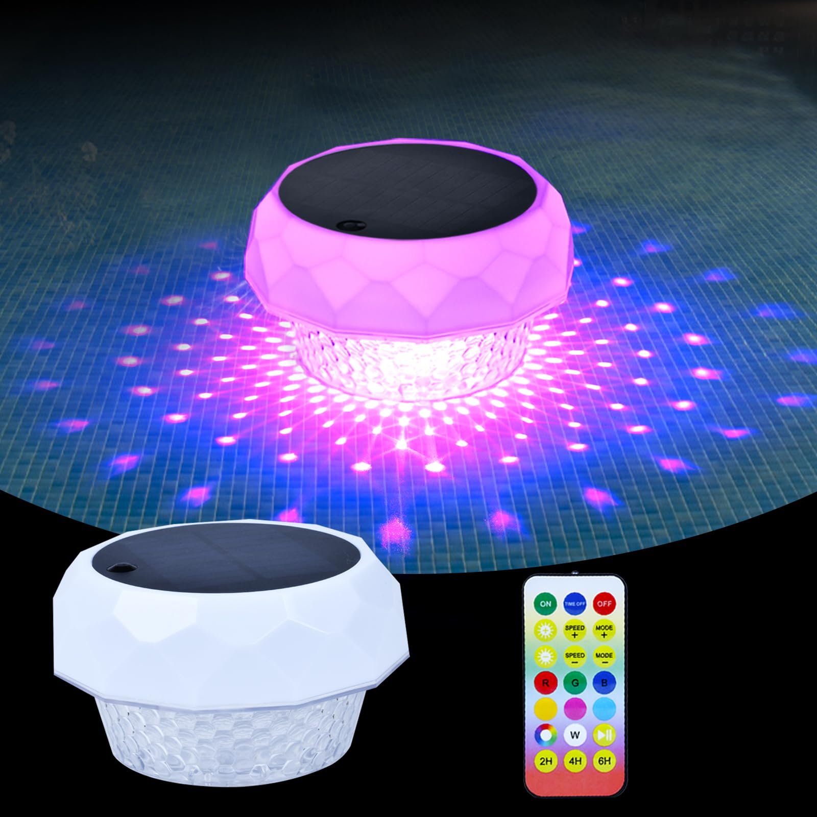 Brillistep Floating Solar Pool Lights with Remote Control, Waterproof IP68 Solar Powered RGB Pool Lights, White, 16.5cm x 12cm x 9.5cm