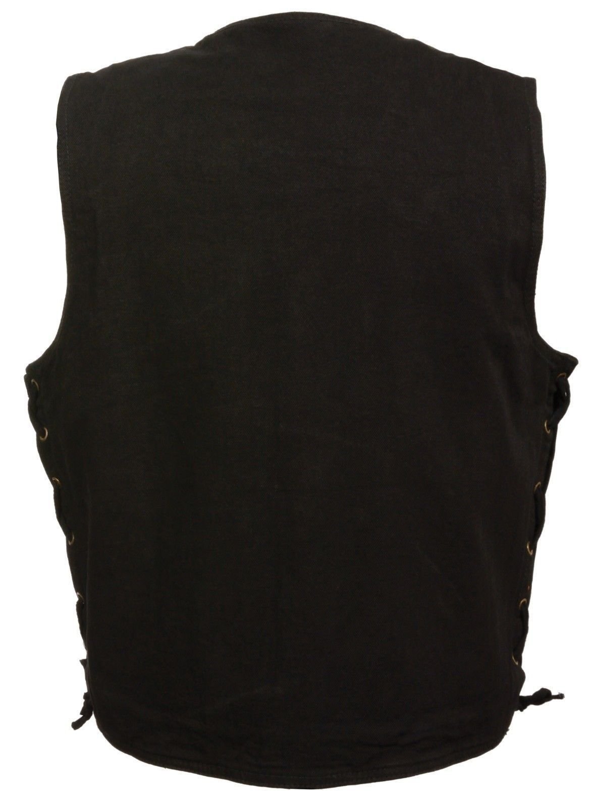 Men's Motorcycle Motorbike SNAP Front Black Denim Vest Side Laces Gun Pocket (L Regular)