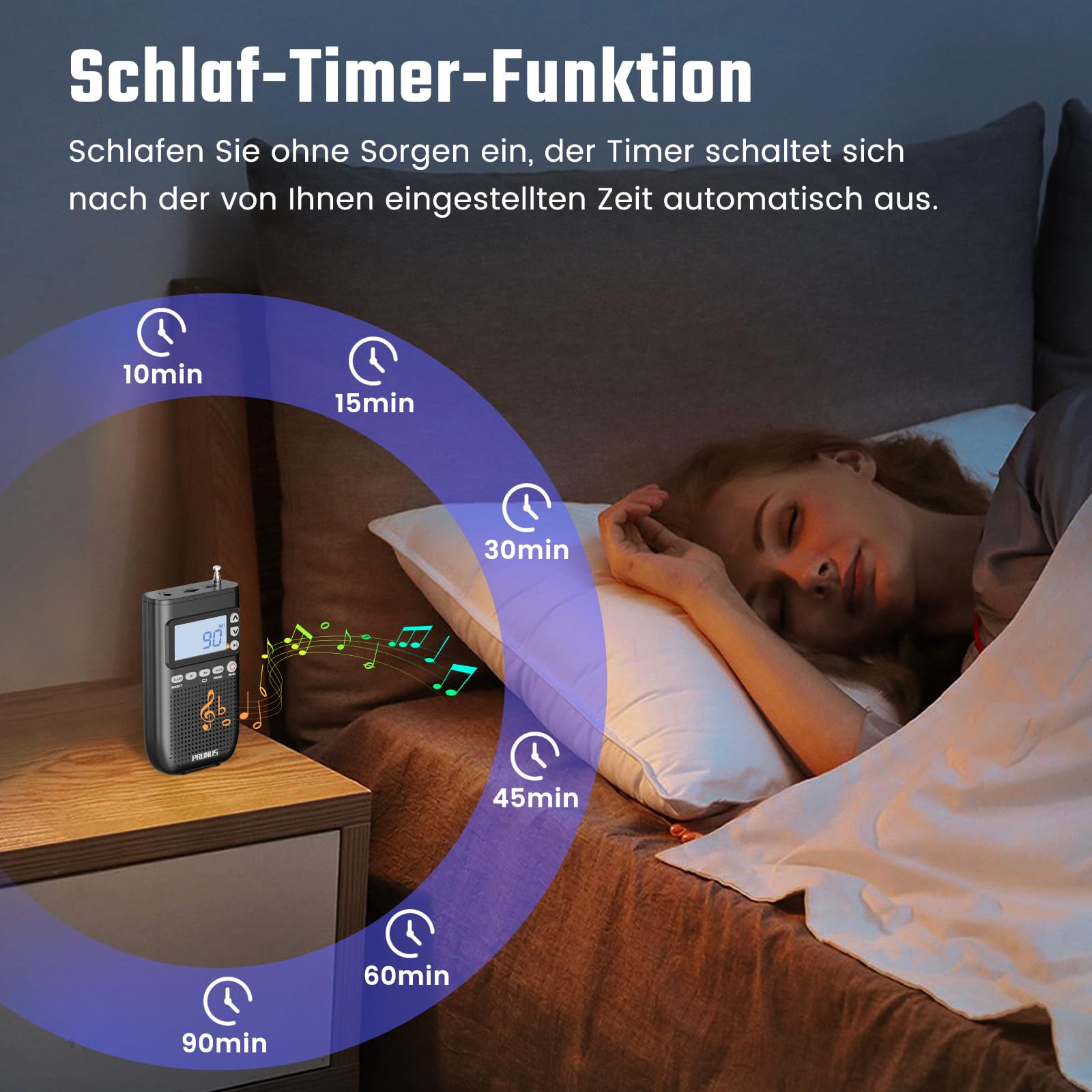 PRUNUS J-618 AM FM Mini Radio mit Bluetooth- Kopfhörern Verbunden, Digital Radio Klein unterstützt Manuelle Senderspeicher, Sleep Timer, Taschenradio mit 2000mah Akku, SD Card/Bluetooth Lautsprecher.