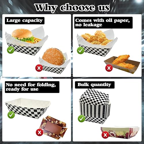 Miniatura 4 de 100 bandejas de papel a cuadros para autos de carreras con 100 forros delicatessen, bandejas de papel desechables para nachos, bandeja de servir a