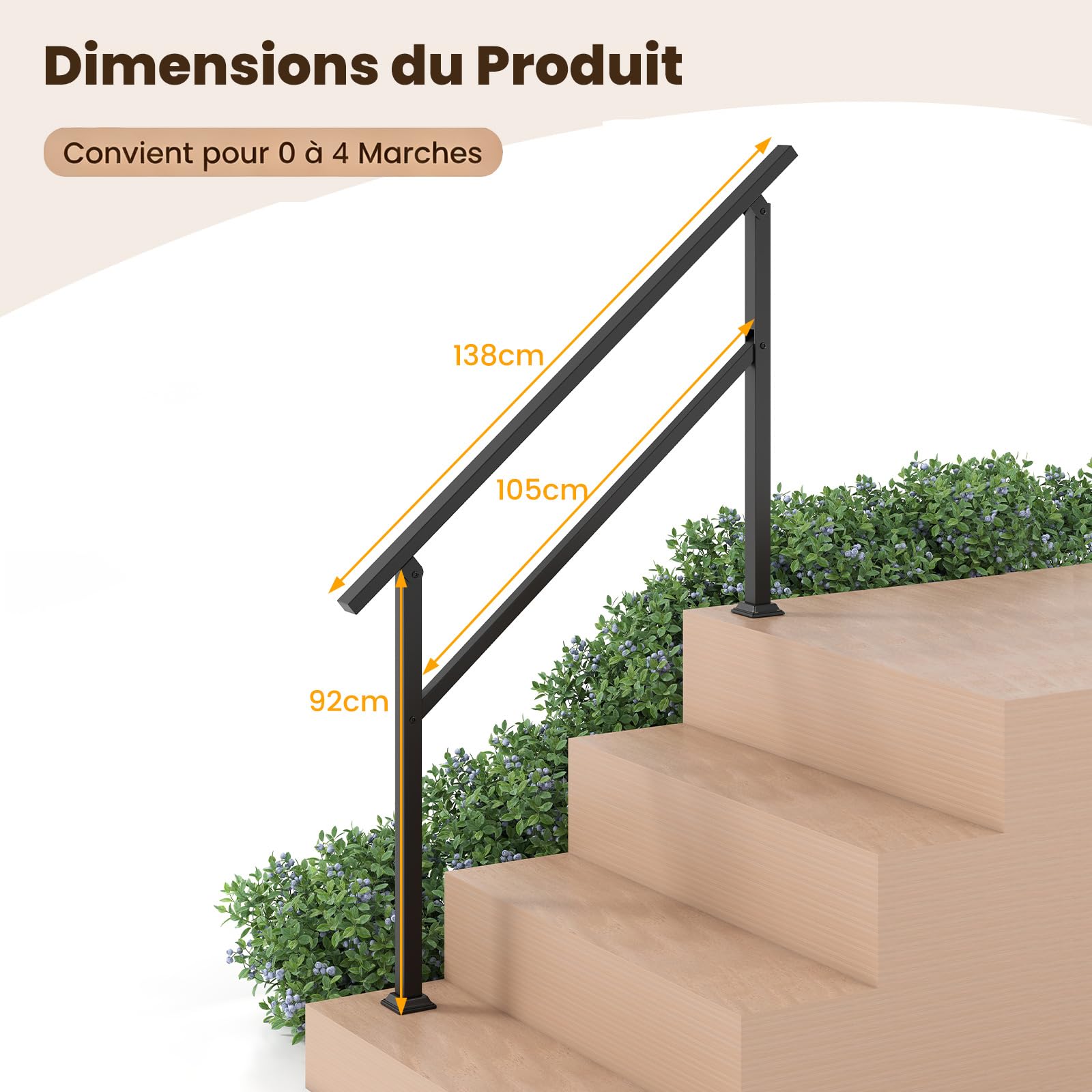 COSTWAY Main Courante pour Escalier 0-4 Marches en Métal