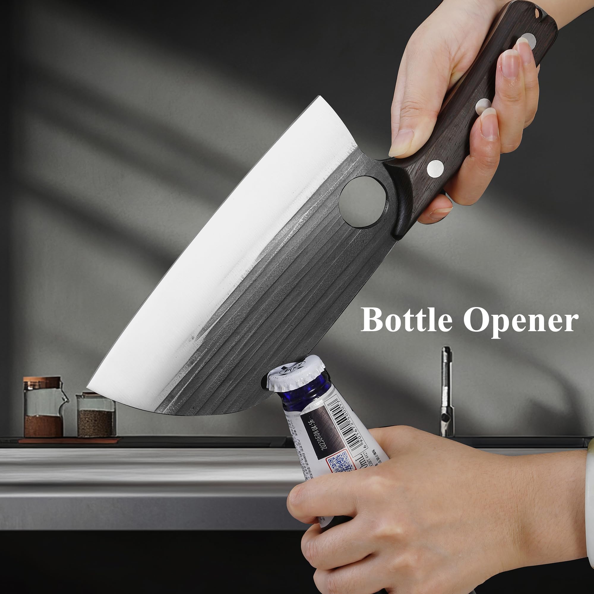 SHANGDAO Deba Knife 17.8cm, handgeschmiedetes Metzgermesser, German Stainless Steel, Wooden Handle