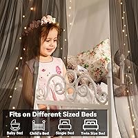 Vista 5 de Dosel de Cama con Luces, Dosel de Cama para Niñas Princesa con Estrellas Luminosas, Cortinas de Cama con Dosel para Camas de Individual a King