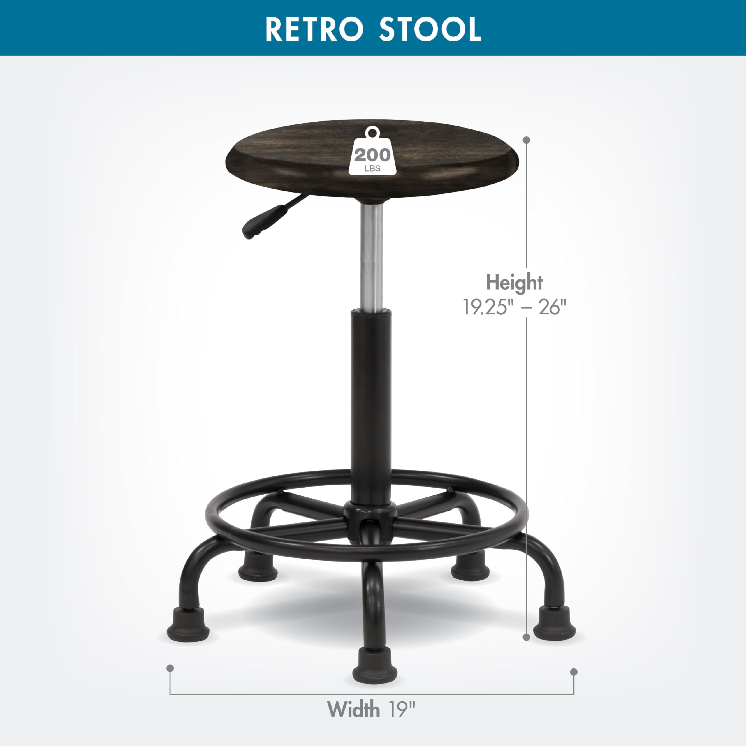 SD Studio Designs, Hauteur réglable de 48,9 à 66 cm de hauteur, tabouret rétro avec anneau de pied, noir vieilli