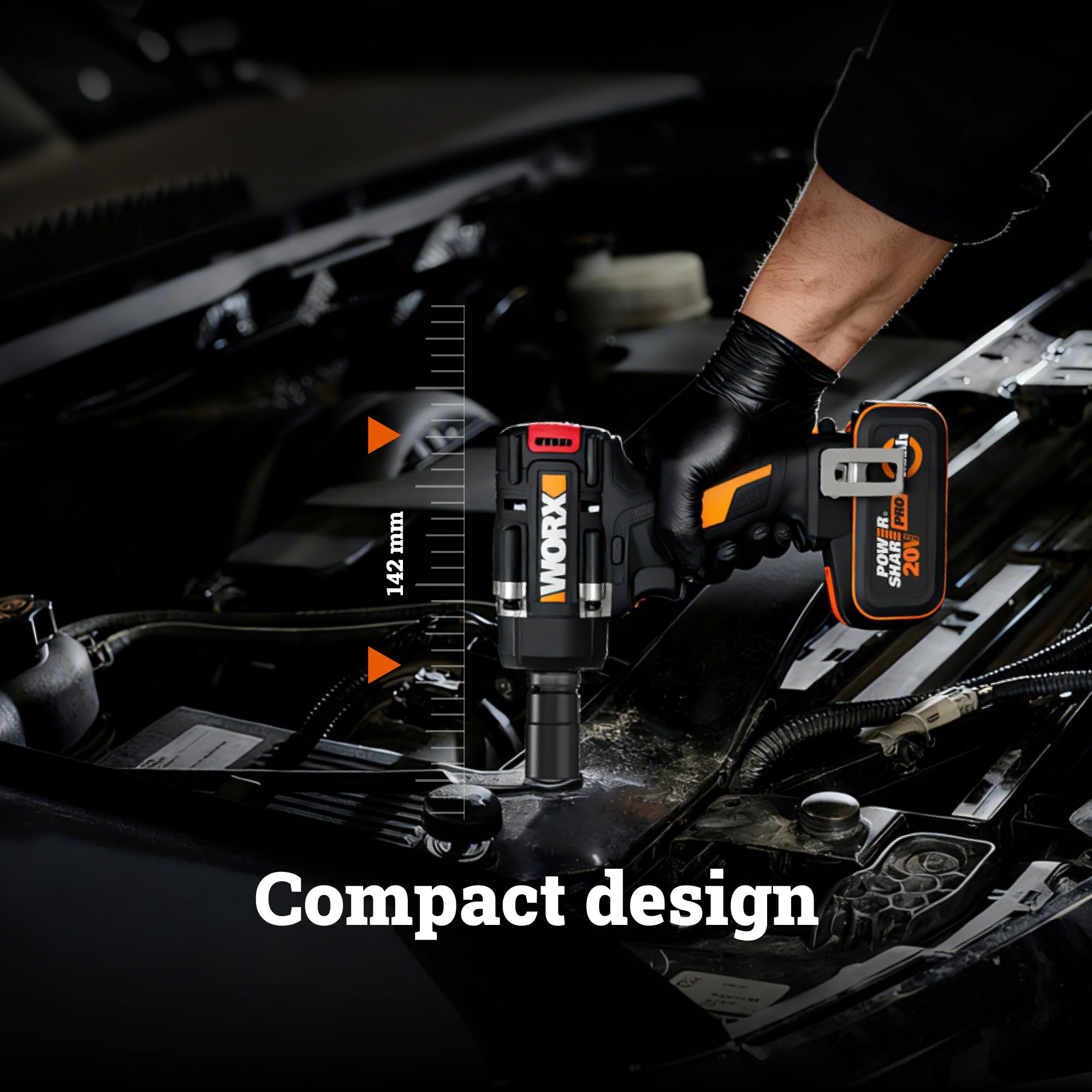 WORX 20 V WX273.9, coppia max 800 Nm, motore brushless, velocità variabile, serraggio e allentamento, illuminazione a led, design compatto, fornito con 4 prese, senza batteria o caricabatterie