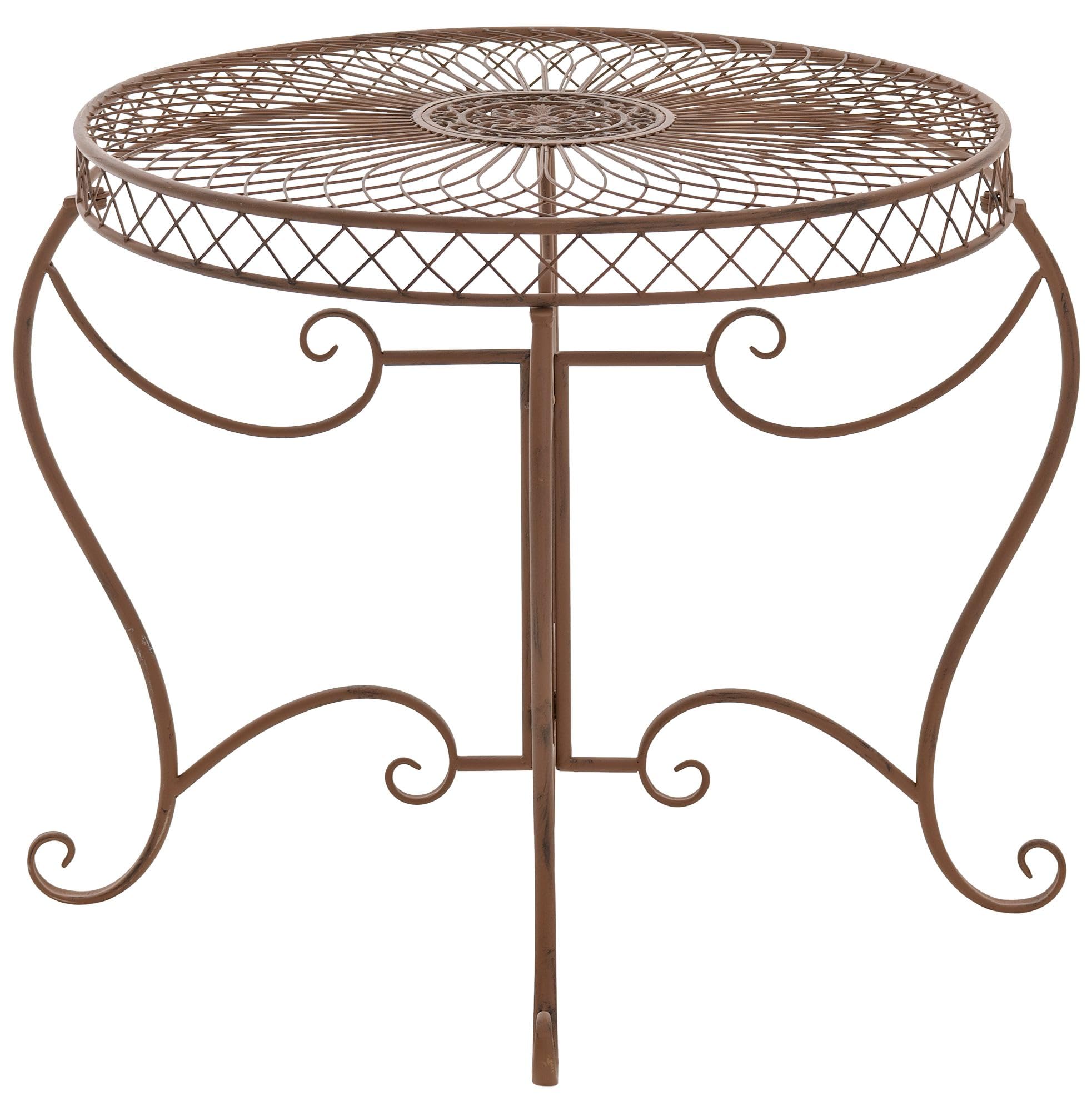 CLP Tavolo da Giardino Rotondo Stile Liberty Sheela, Tavolo in Ferro Verniciato a Polvere, Resistente alle intemperie per Giardino, Colore:Antico Marrone