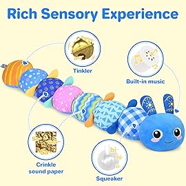 KMUYSL Baby Toys 0-6 6-12 Months, Sensory Music Animal Stuffed Toy for 0 1 2 3 4 5 6+ Months, Plush Toy with Crinkle and Rattles for Infant Newborn, Tummy Time Toys Gifts for 0-3-6-12 Month