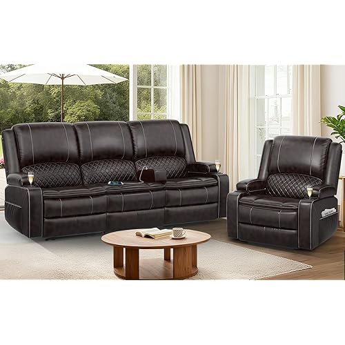 3+1 Seaters Recliner Sofa, Maximum Load Capacity 1800lbs & Ergonomics Design, Multi-Functional Middle Seat & Home Theater Seating with Removable Console, Velvet Fabric RV Sofa with Hidden Storage