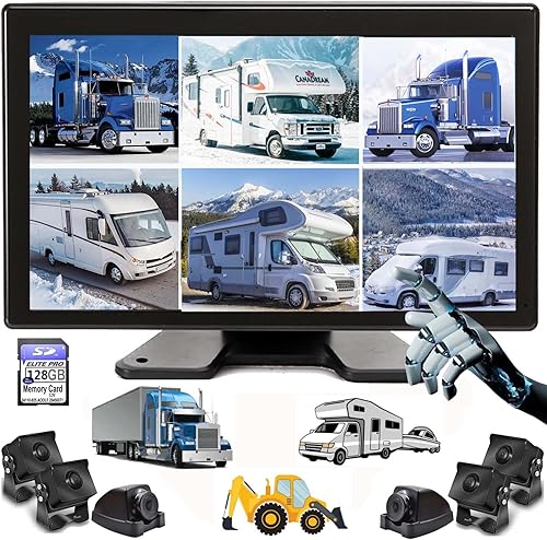 10.1" 1080P Backup Camera Monitor & Built-in DVR for RV Truck Trailer Rear Side 