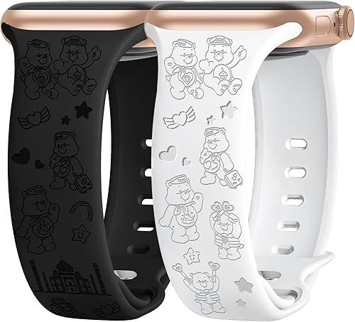 Paquete de 2 bonitas correas grabadas compatibles con Apple Watch de 1.496 in 1.575 in 1.614 in 1.732 in 1.772 in 1.654 in 1.929 in, correa de