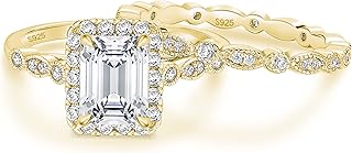 2CT 925 Sterling Silver Bridal Ring Sets Emerald Cut CZ Engagement Vintage Promise Rings Marquise Wedding Bands for Women Size 3-12