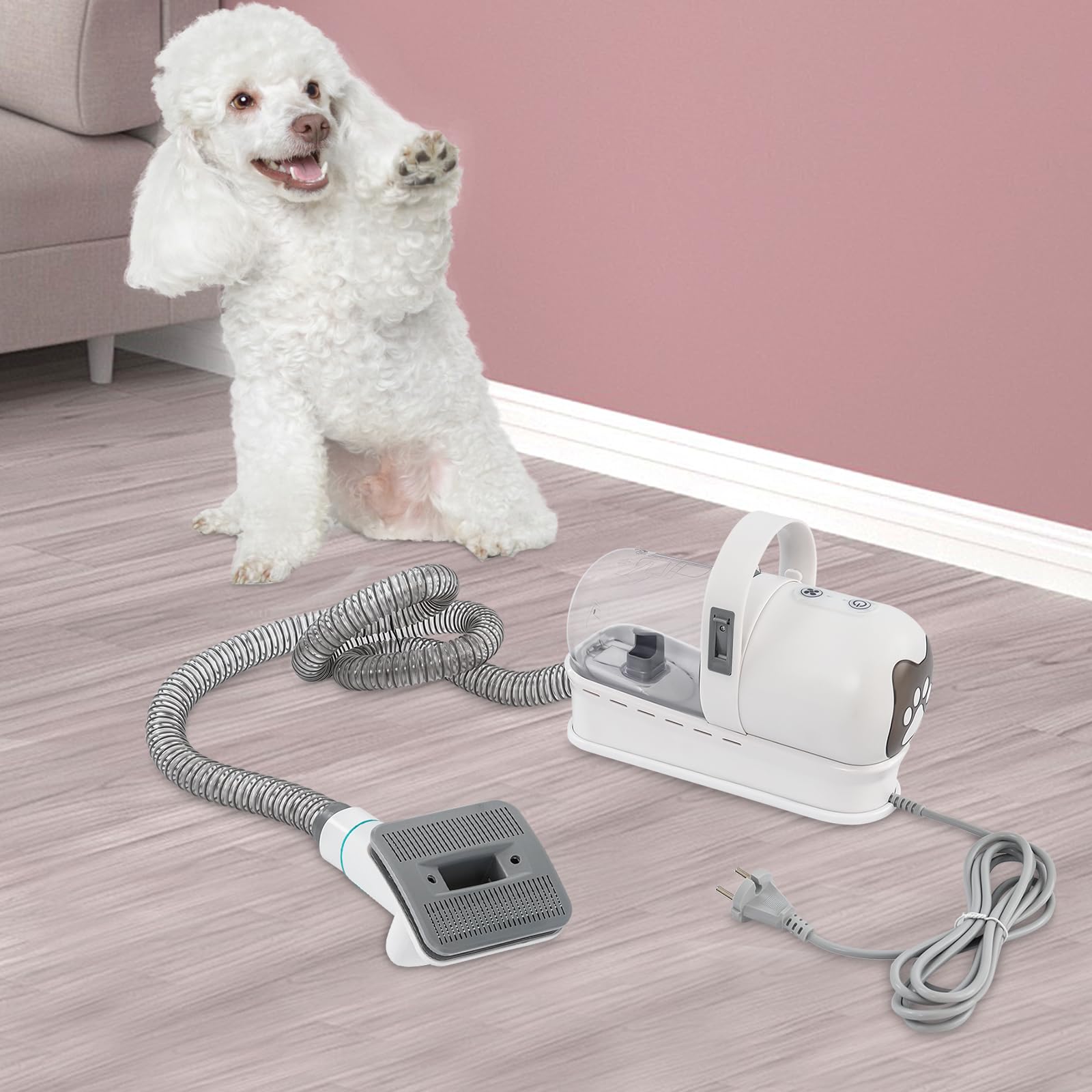 Kit de ciseaux à poils 7 en 1 400 W 13000 Pa pour animaux domestiques - 6 peignes - Brosse de coupe - Aspiration 6000 tr/min - Réservoir à poussière de 1,5 l - 55-70 dB - Silencieux - Idéal pour les