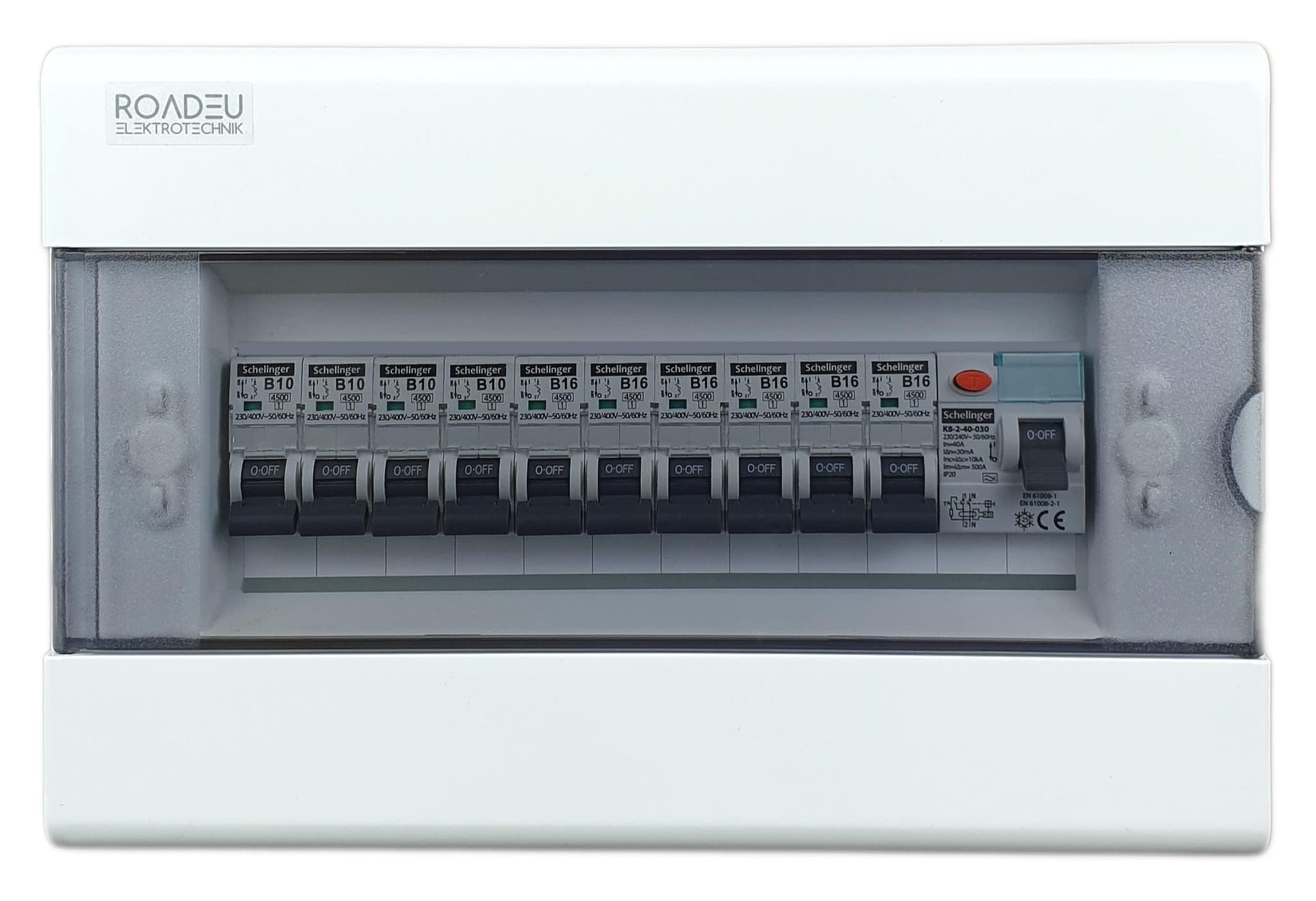 RoadEu - Quadro Elettrico con interruttori magnetotermici - Completamente Cablato - Scatola portafusibili con Interruttore Differenziale 40A - Interruttore automatico B16A e B10A.